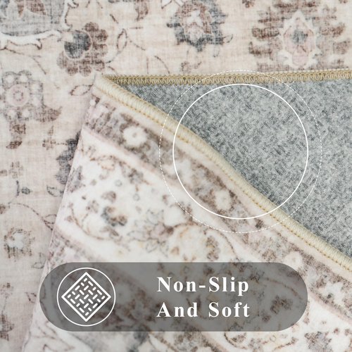 6ft Washable Kitchen Round Rug: Non-Slip Circle Area Rug for Living Room Dining Room Under Table Low Pile Soft Circular Carpet Water Resistant Durable Mat for Newlywed Cozy Home Decor(6ft-Round,Beige)