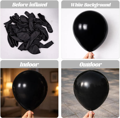 Voircoloria Black Latex Balloons - 12 Inch, 66-Pack for Graduation, Weddings, Birthdays & Celebrations