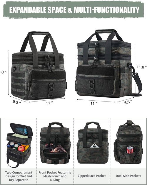 JOYHILL Tactical Lunch Box - Insulated, Leakproof Double-Deck Cooler Bag for Work & Camping | Durable Black, 18L Capacity