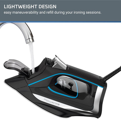 Rowenta, Iron, Smart Temp Stainless Steel Soleplate Steam Iron for Clothes, 380 Microsteam Holes, 1725 Watts Ironing, Auto-Off, Fabric Steamer, Black Clothes Iron, DW3261, Black