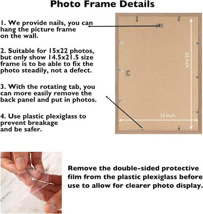 JCJMY 15x22 Picture Frame - Rustic Brown Wall Hanging for Horizontal & Vertical Photos | Gallery Display