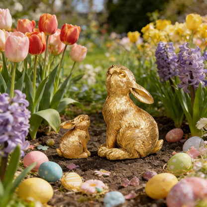 Skiennix Easter Rabbit Resin Statues - Charming Large & Small Outdoor Sculptures | Unique Gold Decor