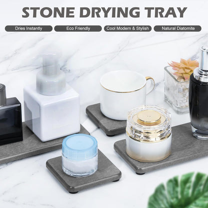 Skiennix Water Absorbing Stone Tray - Fast Drying Diatomite Coasters for Kitchen & Bathroom | 4PCS Set