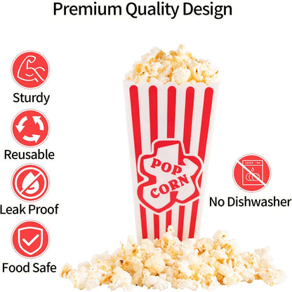 Red & White Striped Retro Popcorn Containers by [Brand Name] - Reusable Movie Night Boxes | 4 Pack, 4”x8”
