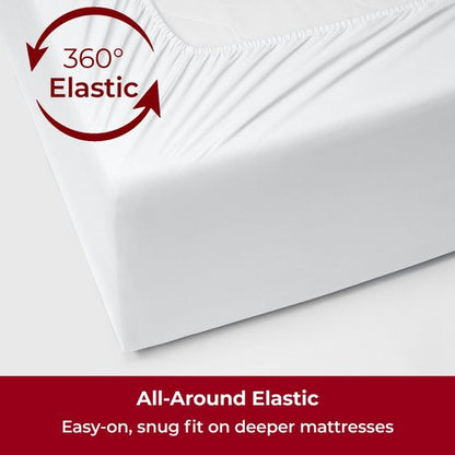 Mellanni Extra Deep Split King Sheets - 5 PC Iconic Collection Bedding - Hotel Luxury, Ultra Soft, Cooling Bed Sheets - Wrinkle, Fade, Stain Resistant (Split King, White)