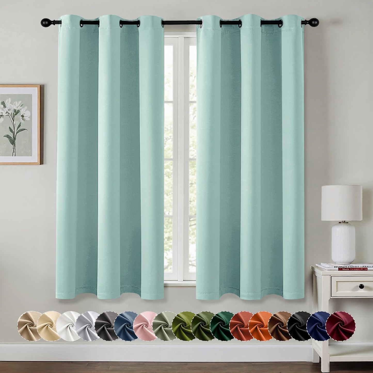 MIULEE Aqua Blackout Curtains - Thermal Insulated Room Darkening Drapes | 63-Inch Length, 2 Panels