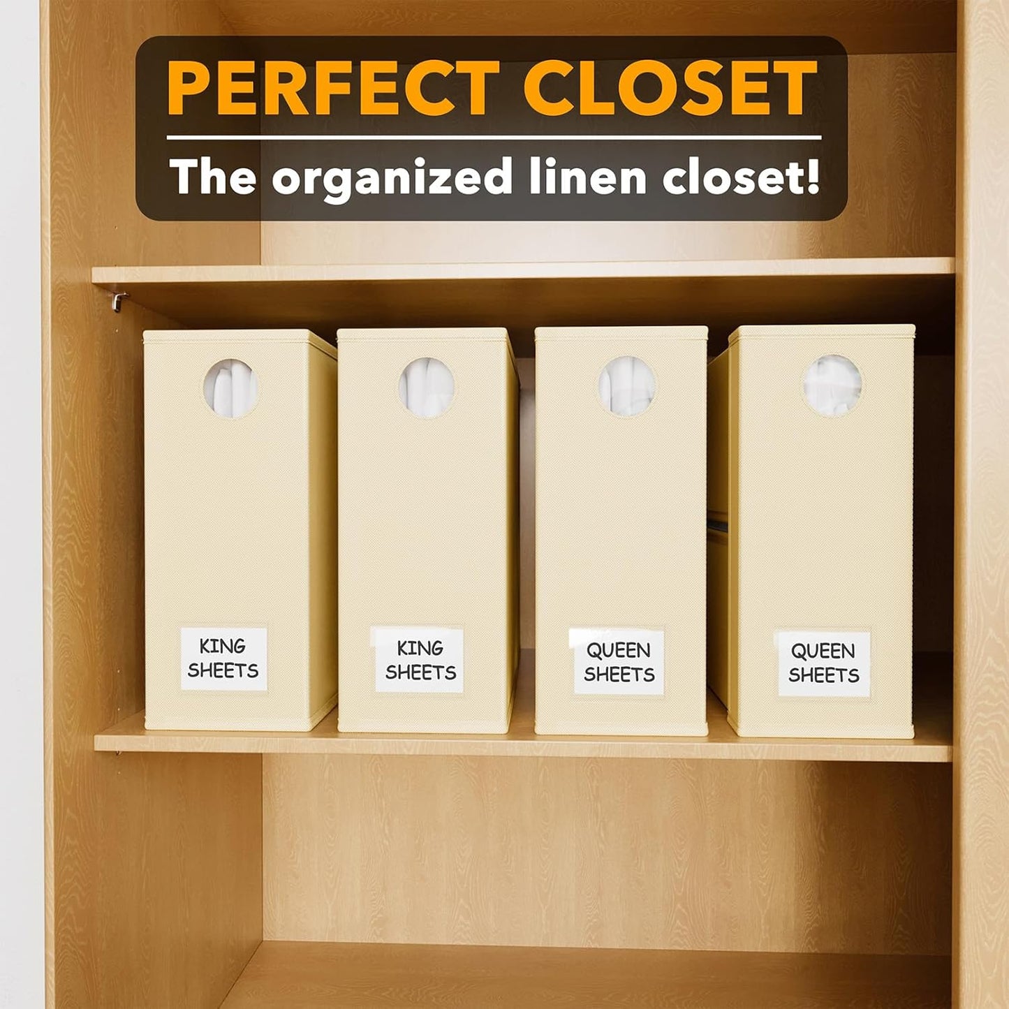 SpaceAid Bed Sheet Organizers - Foldable Linen Closet Storage for Queen & King Size - Beige 4 Pack