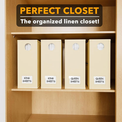 SpaceAid Bed Sheet Organizers - Foldable Linen Closet Storage for Queen & King Size - Beige 4 Pack