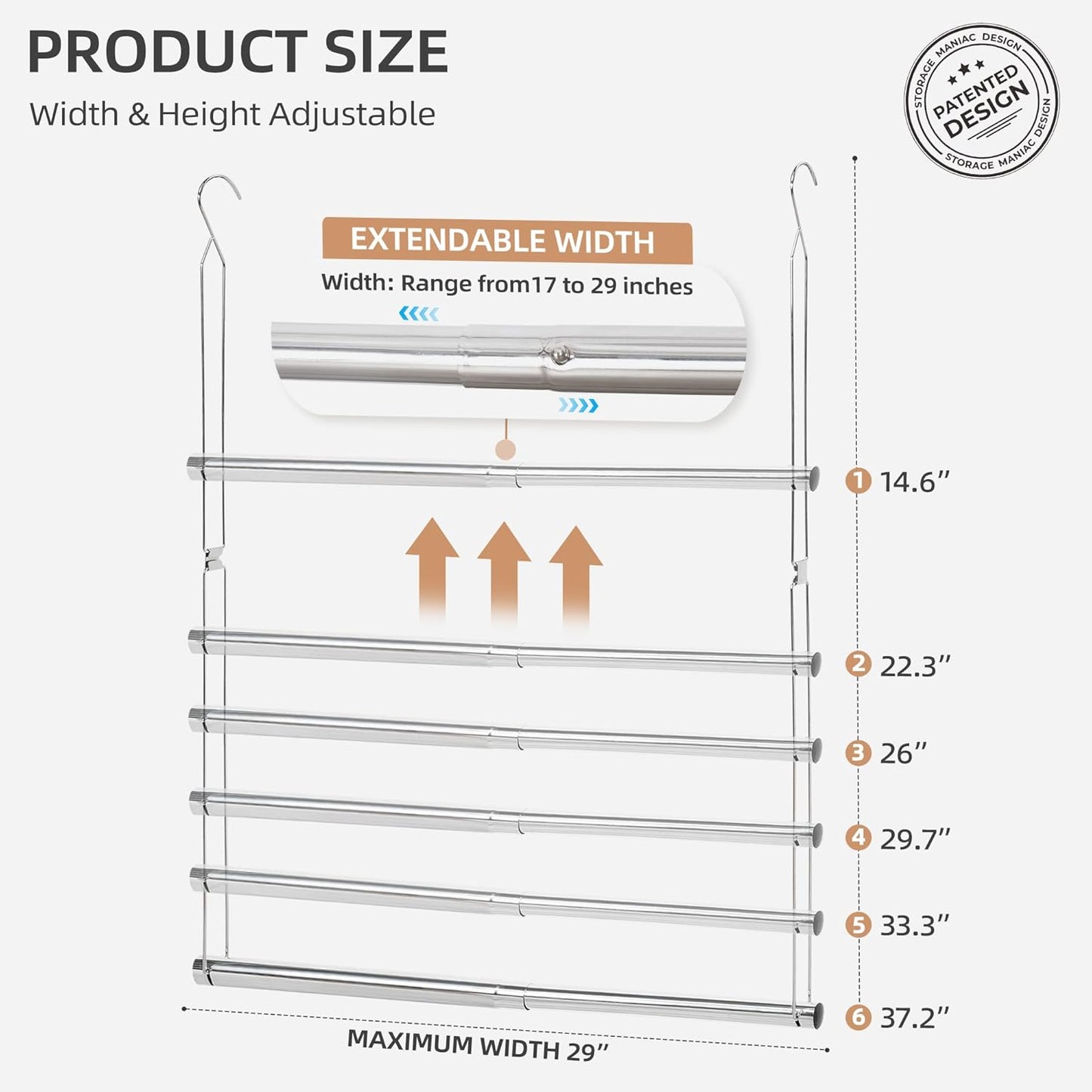Storage Maniac Adjustable Closet Hanging Rod - Space-Saving Organizer for Clothes | 2 Pack Chrome
