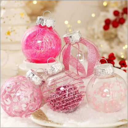 Skiennix 30-Piece Clear Christmas Ornaments Set - Shatterproof Pink Baubles for Holiday Decor
