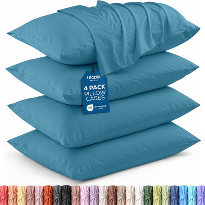 Utopia Bedding King Pillow Cases - Soft Brushed Microfiber - 4 Pack, Fade Resistant, 20 X 40 Inches | Denim Blue