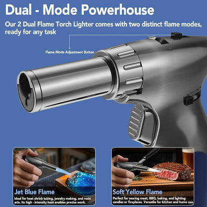 Sondiko Dual Adjustable Flame Butane Torch Lighter - Mini Blow Torch for Cooking & Crème Brûlée | Refillable with Continuous Flame Lock