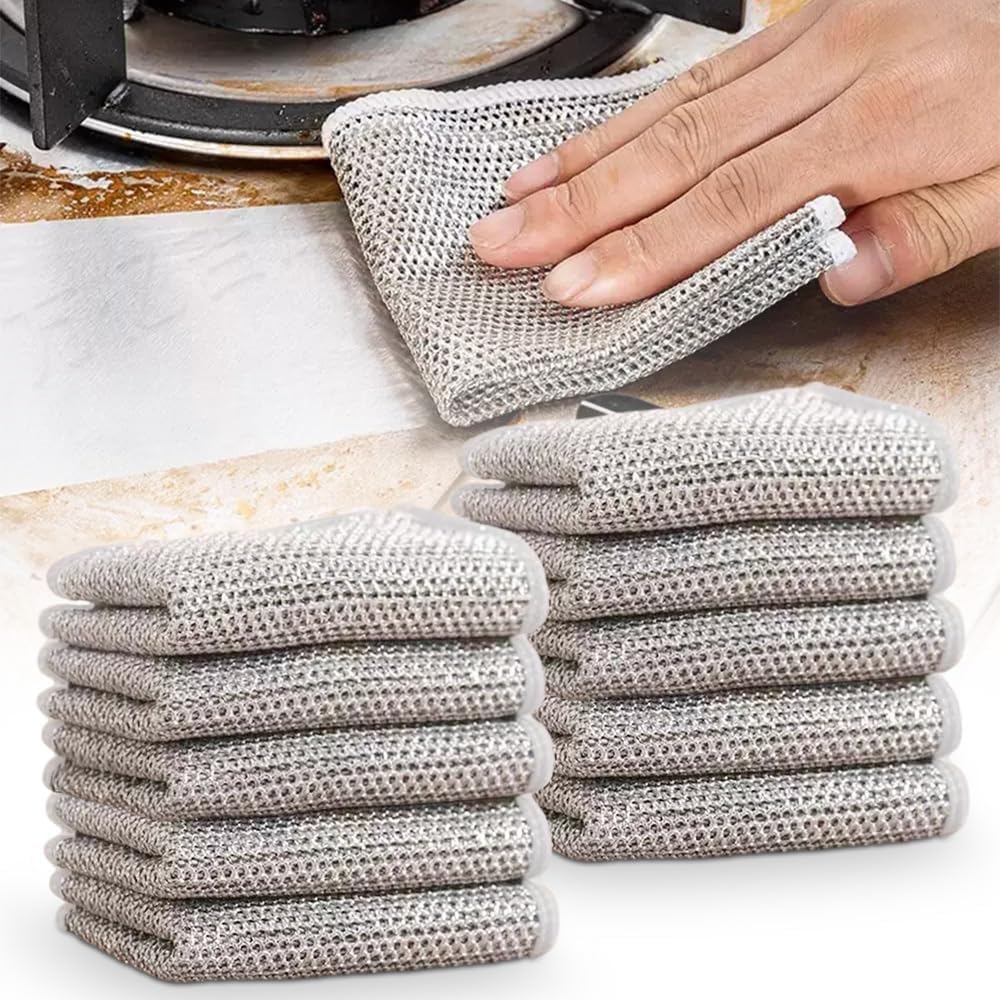 Skiennix Multifunctional Wire Dishcloths - Premium Non-Scratch Dishwashing Rags (10 Pack) for Wet & Dry Use
