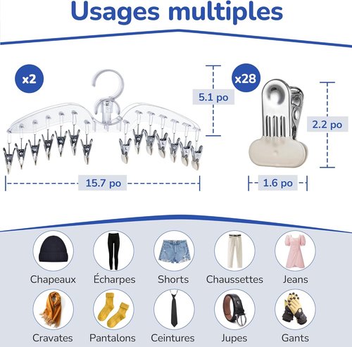 Antimbee Legging Hangers | Clear Pants Organizer with Large Clips | 2-Pack for Space-Saving Closet Storage