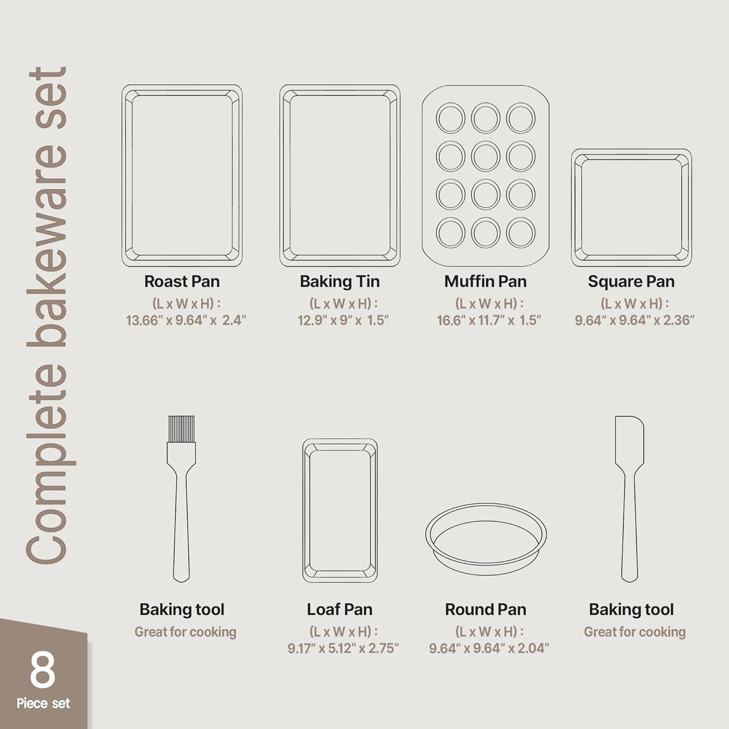 Non-Stick Bakeware Set by [Brand Name] - 8 Piece Professional Baking Pan Set | Muffin, Loaf & More - Black