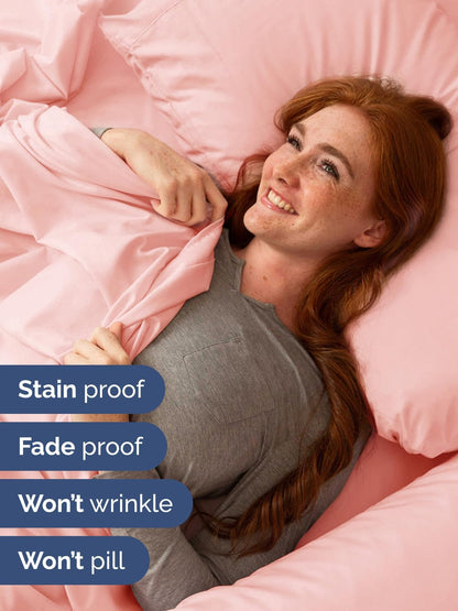 Skiennix Extra Deep Twin Sheet Set | 4-Piece Breathable Cooling Bedding - Soft, Wrinkle-Free Baby Pink