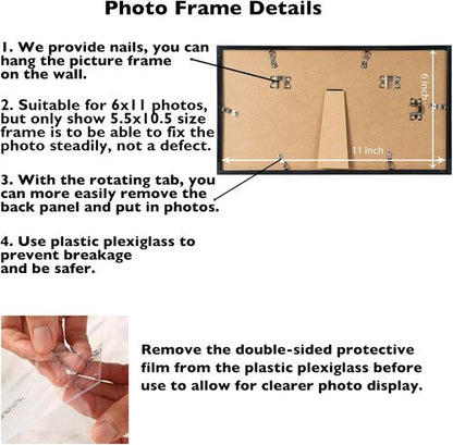 JCJMY 6x11 Picture Frame - Black Wall Mount & Tabletop Display | Shatter-Resistant Plexiglass