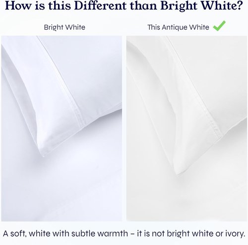 California Design Den Pillowcase Set | Standard Queen Size, 400 Thread Count, 100% Cotton Sateen, Soft Antique White - Set of 2