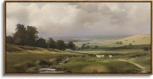 ARPEOTCY Extra Large Vintage Lamb Wall Art - Farmhouse Meadow Canvas Print | 20x40 Inch Decor