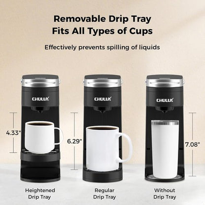 CHULUX Slim Single Serve Coffee Maker - Compact K Cup Pod Machine for Home, Office & Travel | Matte Black