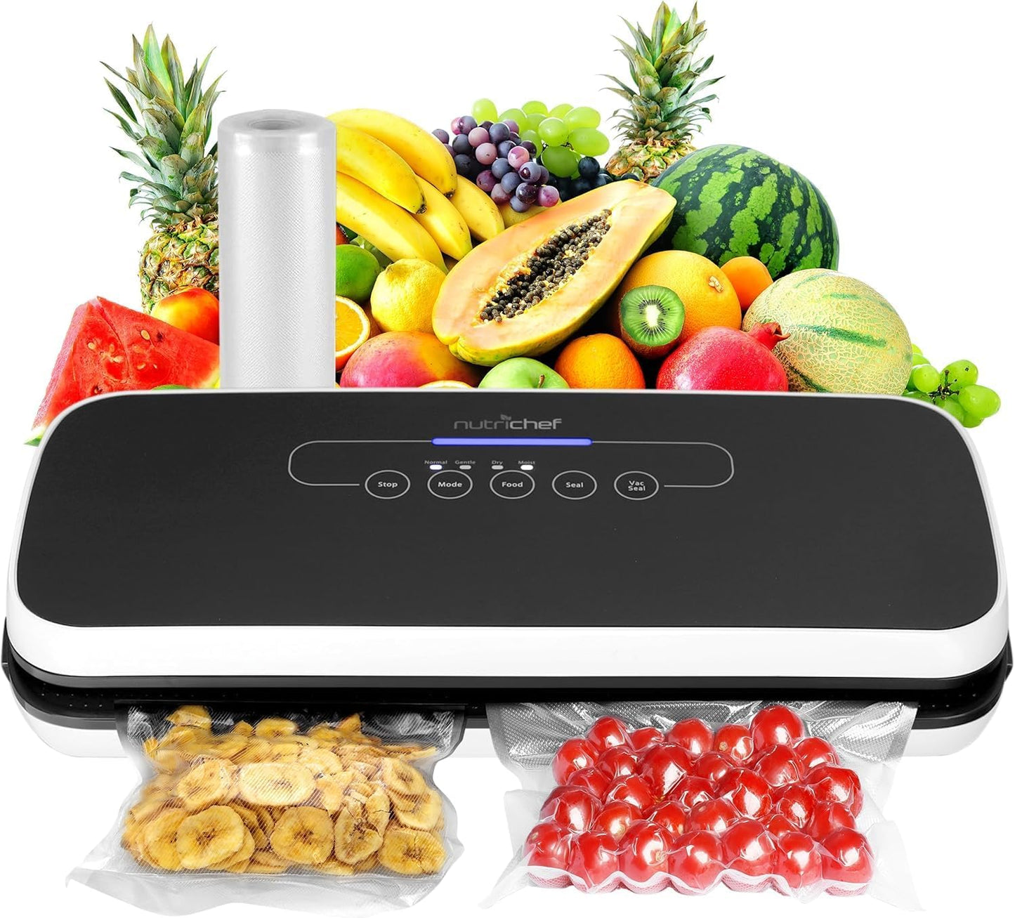NutriChef Vacuum Sealing System - Automatic Food Preservation with Starter Kit, Compact Design, Black