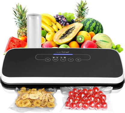 NutriChef Vacuum Sealing System - Automatic Food Preservation with Starter Kit, Compact Design, Black