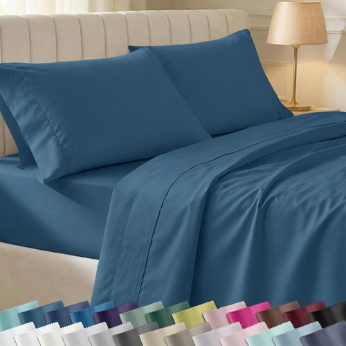 California Design Den Queen Size Sheet Set - 6-Pc 400 Thread Count 100% Cotton, Deep Pocket, Peacock Blue