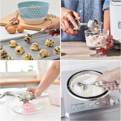 Skiennix Ice Cream Scoop Set - 3Pcs Stainless Steel Cookie Scoops with Trigger Release | Large, Medium, Small
