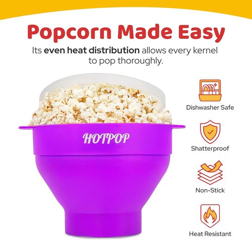 Hotpop Microwave Popcorn Popper - BPA-Free Silicone Maker, Collapsible Bowl | Available in 20 Colors (Purple)