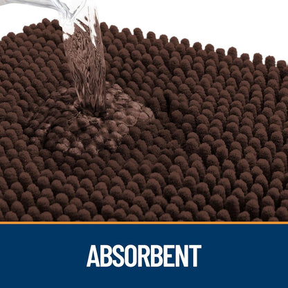 OLANLY Dog Door Mat - Absorbent Non-Slip Chenille Mat for Muddy Paws | 48x30 Inches, Brown