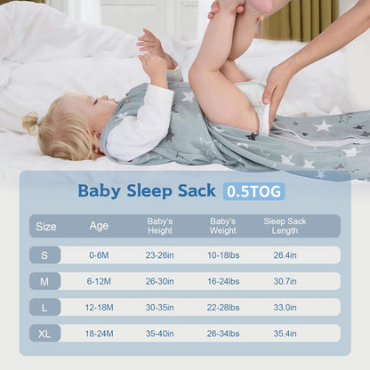 Skiennix Baby Sleep Sack - 100% Cotton Wearable Blanket for Newborns | 3-Pack, 0.5 TOG, 2-Way Zipper