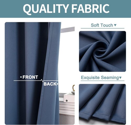 ChrisDowa Blackout Curtains - 108-Inch Long Grommet Thermal Insulated Panels | Stone Blue, 2-Pack for Living Room & Bedroom