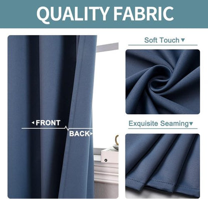 ChrisDowa Blackout Curtains - Thermal Insulated Room Darkening Panels Set (Stone Blue, 52 x 63 Inch)