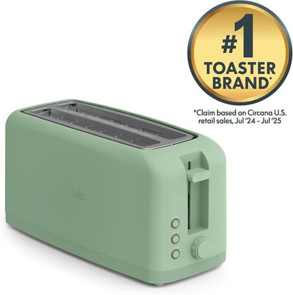 Bella 4-Slice Slim Toaster - 10” Long Slot with 6 Shade Settings, Reheat & Cancel Functions | Seaglass Color