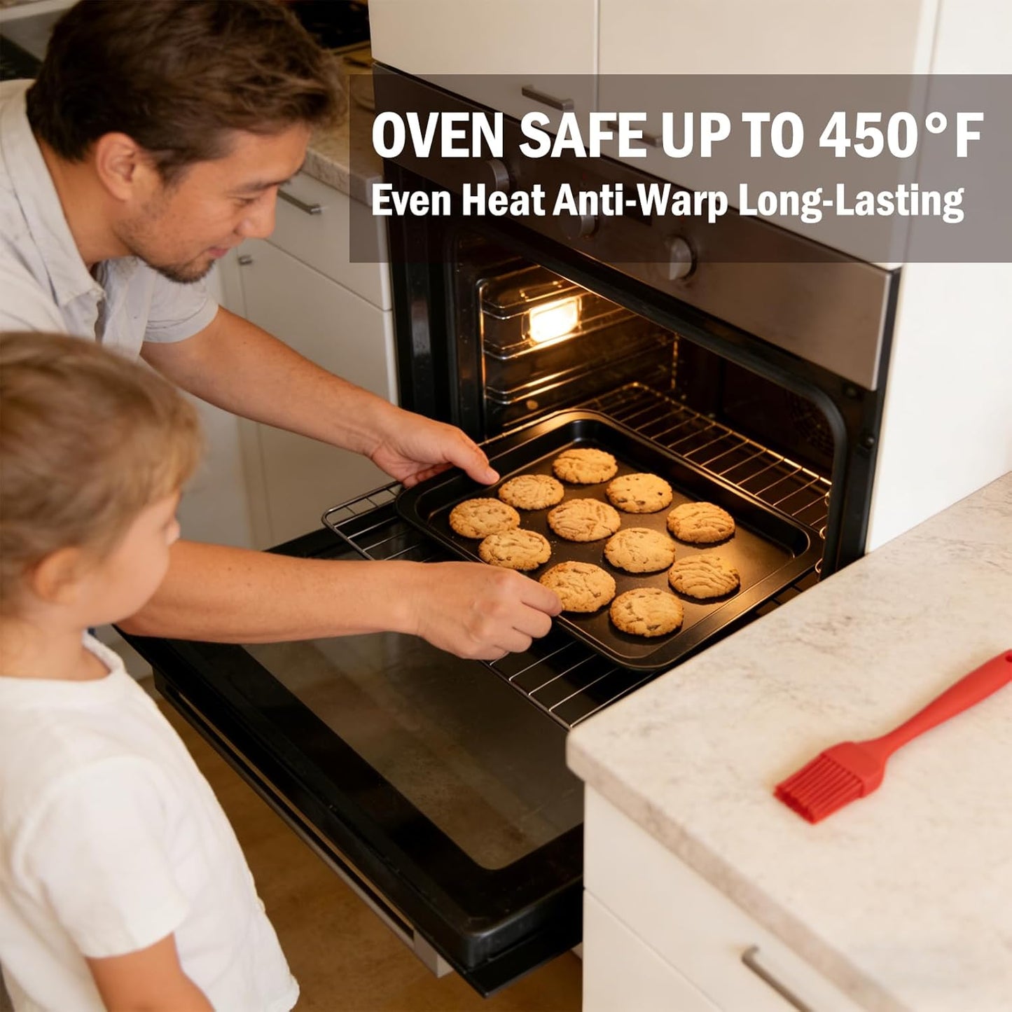 Skiennix Nonstick Baking Sheet Pan Set - 3-Piece Stackable Bakeware, Rust & Warp Resistant, Easy Clean