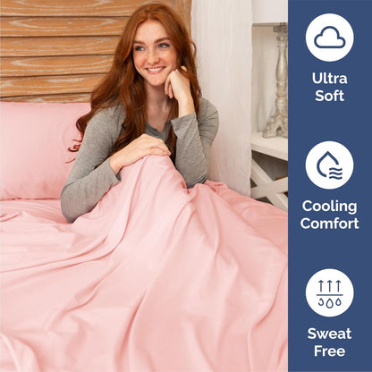 Queen Size 4 Piece Sheet Set - Comfy Cooling Bed Sheets for Luxury Bedding | Soft, Wrinkle-Free, Deep Pockets - Oeko-Tex Certified - Baby Pink