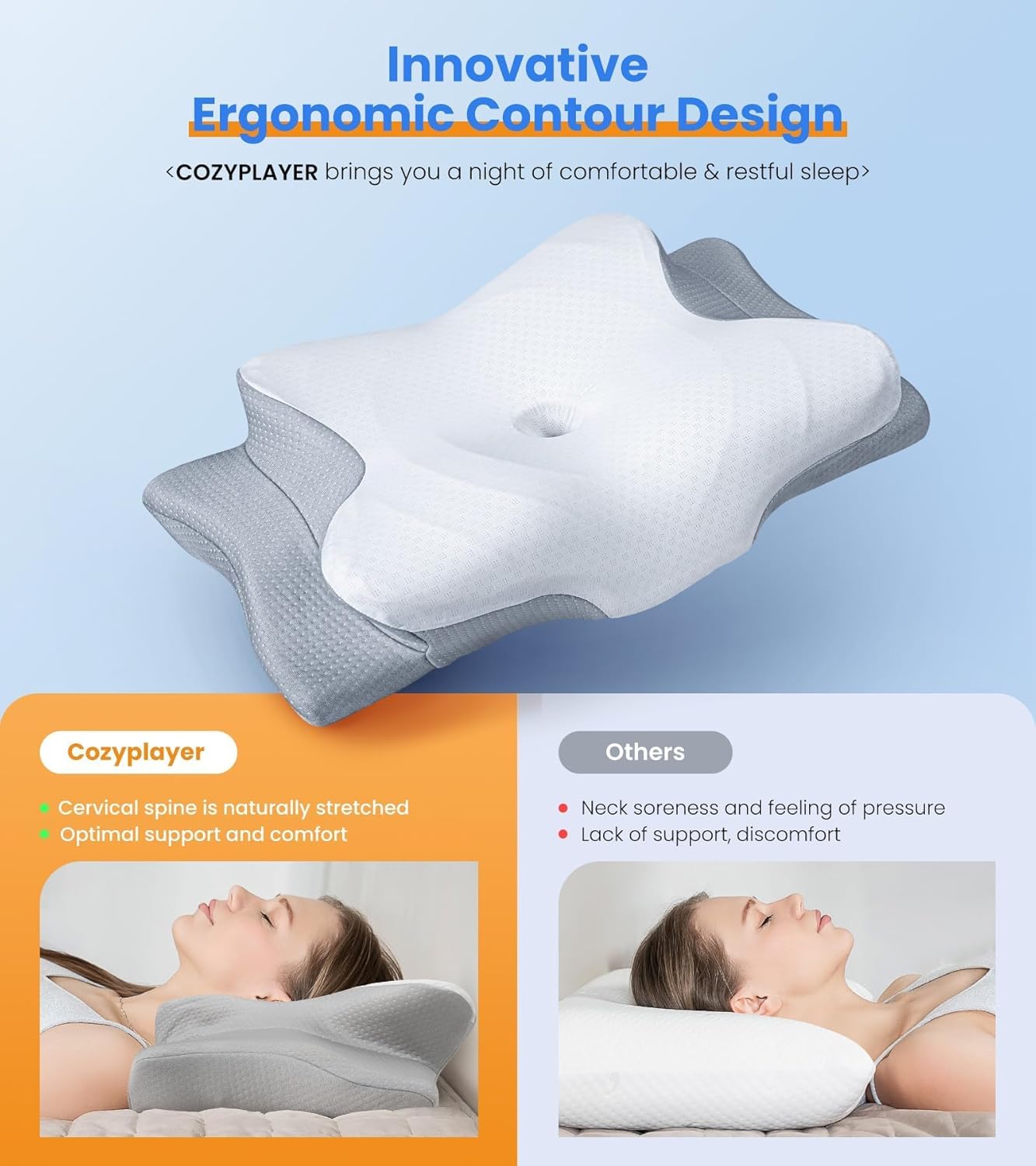 Ultra Pain Relief Cooling Pillow - Ergonomic Neck Support | Adjustable Memory Foam for Cozy Sleep