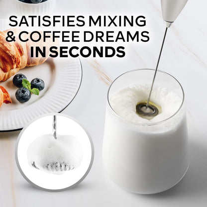 Zulay Kitchen Milk Frother Wand - Ultra Fast Handheld Drink Mixer with 4 AA Duracell Batteries - Light Gray