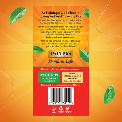 Twinings English Breakfast Black Tea Individually Wrapped Bags, 50 Count (Pack of 6), Flavourful, Robust, Caffeinated, Enjoy Hot or Iced, 300 Teabags