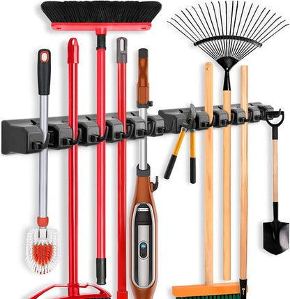 IMILLET Broom Holder Set - 2 Pack Plastic & 1 Pack Wood for Easy Storage | Durable & Space-Saving