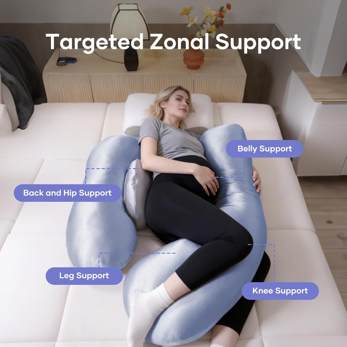 Skiennix Pregnancy Pillow - Adjustable H-Shaped Full Body Support with Cooling Cover | Ideal for Side Sleepers (Blue)