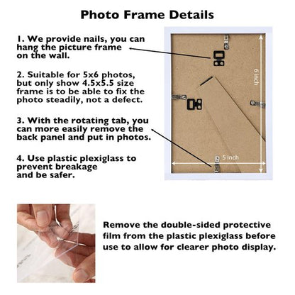 JCJMY 5x6 Picture Frame White for Wall Hanging or Tabletop, Wall Mounting Horizontally or Vertically, 5 x 6 Wall Gallery Poster Photo Frame with Shatter Resistant Plexiglass, White
