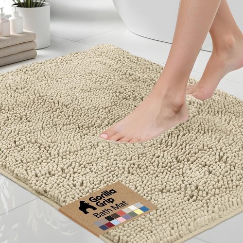 GORILLA GRIP Bath Rug Mat - Thick Soft Absorbent Chenille | Quick-Dry Microfiber, 24x17, Sand Color
