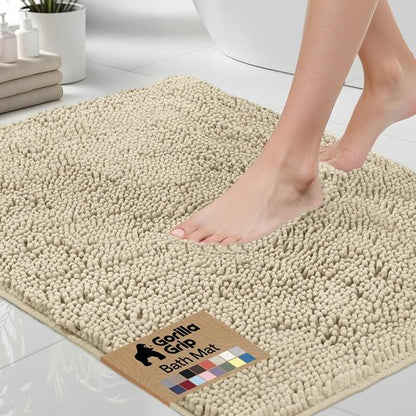 GORILLA GRIP Bath Rug Mat 60x24, Thick Soft Absorbent Chenille, Quick Dry Microfiber Mats, Rubber Backing Machine Washable Shower Floor Rugs, Bathmat Runner, Bathroom Home Decor Accessories, Sand