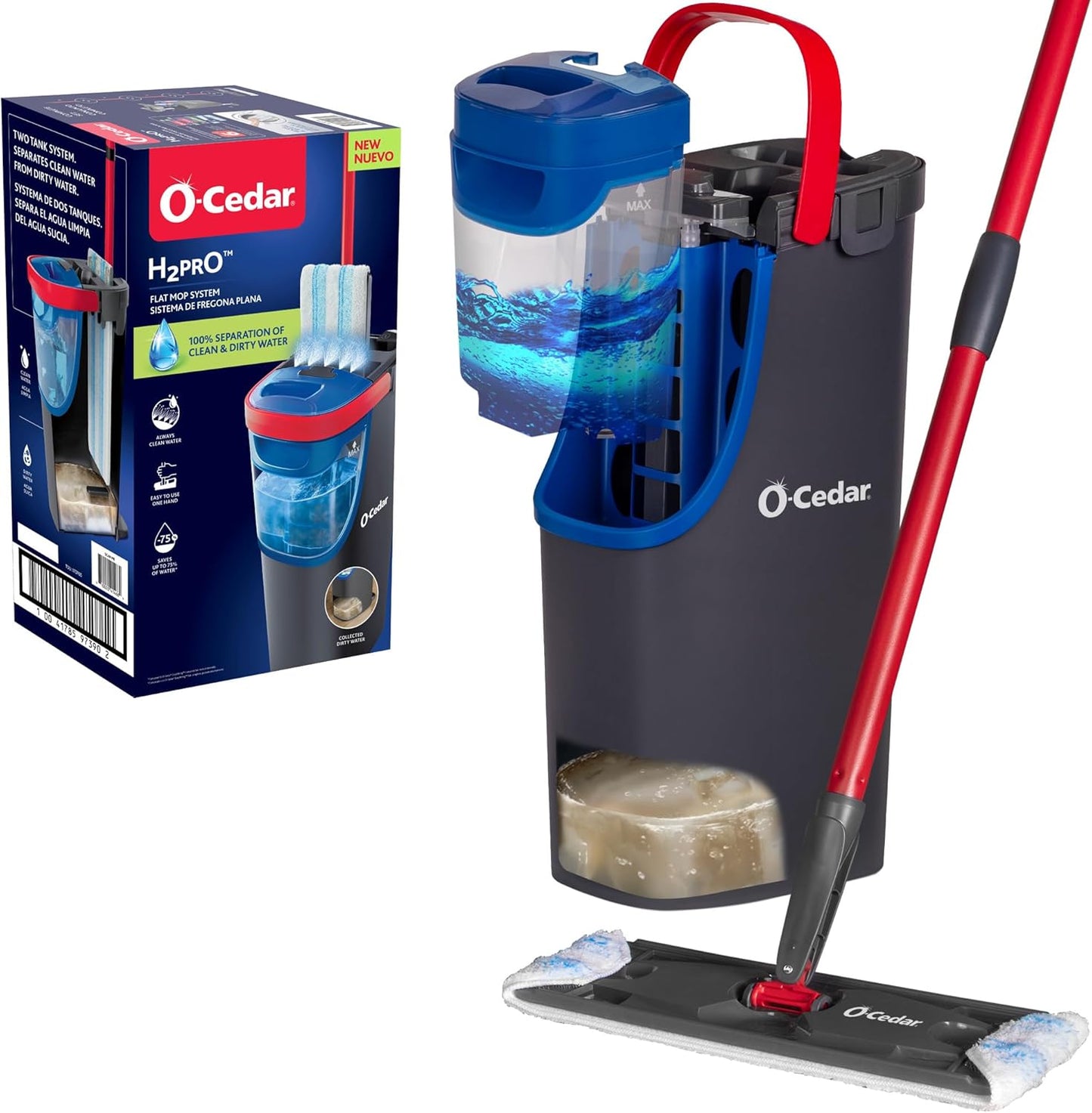 O-Cedar H2prO Flat Mop System - Quick Cleaning Tool with Machine Washable Microfiber Pad | Safe for Wood, Vinyl, Tile