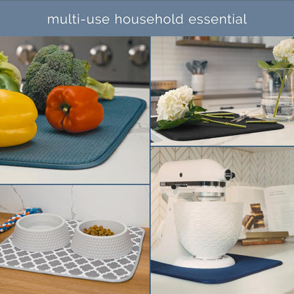 S&T INC. Dish Drying Mat - Absorbent Microfiber Kitchen Counter Pad, 16” x 18”, Sky Blue