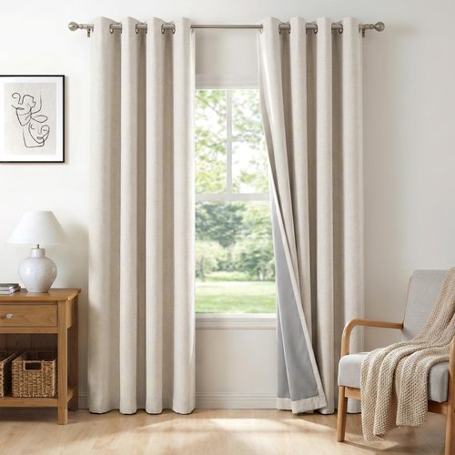 100% Blackout Shield Blackout Curtains for Bedroom, Beige Grommet Curtains for Living Room, Thermal Insulated Room Darkening Drapes for Nursery, Boho Home Decor, 50" W x 84" L, 2 Panels
