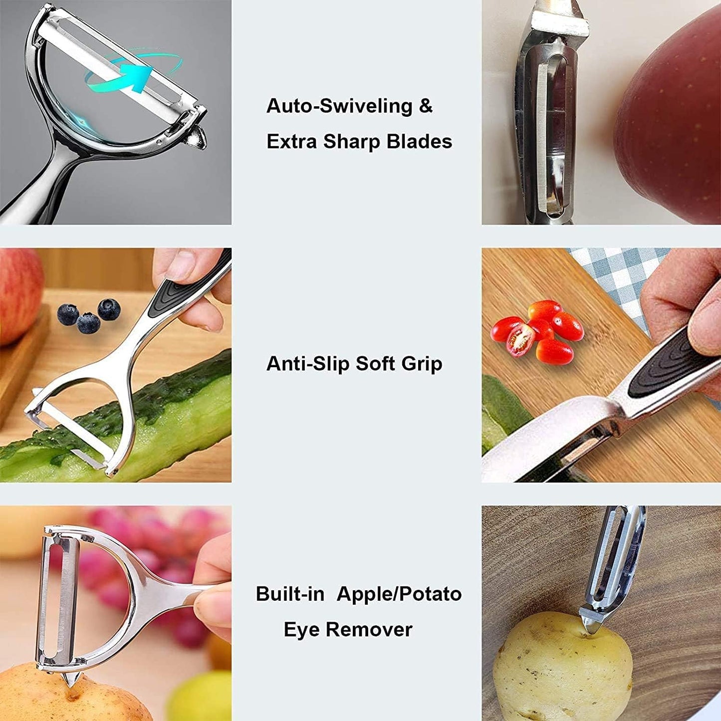 Skiennix Vegetable Peeler Set - Stainless Steel Multi-Function Kitchen Tools with 2 Citrus Peelers