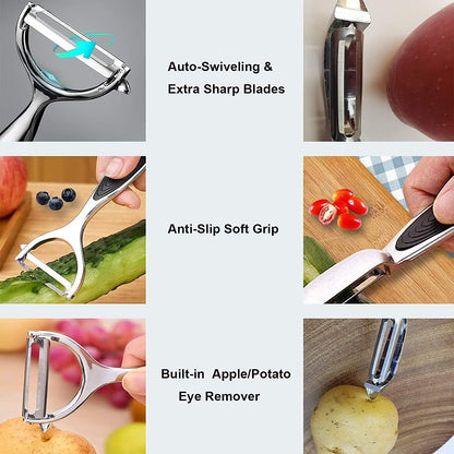 Skiennix Vegetable Peeler Set - Stainless Steel Multi-Function Kitchen Tools with 2 Citrus Peelers
