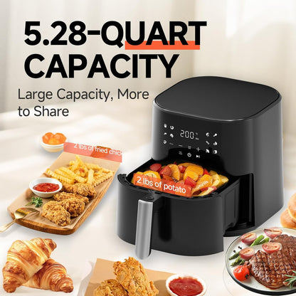 QIDO Air Fryer - 5 QT Compact Air Fryer for Quick Meals, Touchscreen Controls & Nonstick Basket - Black